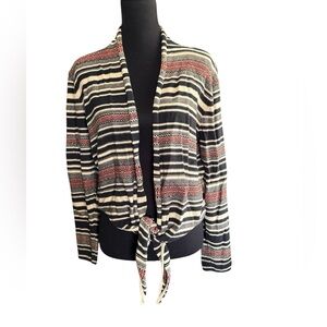 Chaps Denim Black and Tan Tie Front Cardigan Sweater, Size Large, Southwestern